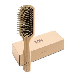 TEK - Cepillo Rectangular Medio de Madera de Fresno con Púas Cortas, Hecho a Mano en Italia, Para Pelo Fino o Liso - 22 x 5.5 cm