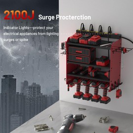 CFMASTER Power Tool Organizer Wall Mount with Charging Station - Heavy-Duty Cordless Drill Holder,Adjustable Tool Storage Rack for Garage,Workshop,Wall-Mounted Tool Organizer Gifts for Fathers Day