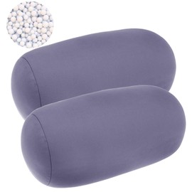 OGMBI 2 Pcs Microbead Roll Pillow, Microbead Bolster Tube Pillows, 30 x 16 cm Round Cervical Neck Roll, Squishy Sleep Neck Support Pillow for Travel Home Sofa Bed (Grey)