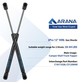 ARANA C1611028 12 inch Gas Struts Spring Lift Support 12" 40Lb 180N Shocks for Truck Weatherguard Tool Box Lid Leer Camper Shell are Cap Topper Canopy Replacement,2 Pcs