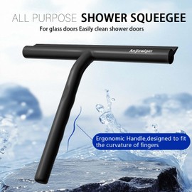 Anjinwiper Varied-Use Shower Squeegee Bathroom Cleaner Tool Household Window Scraper Streak-Free Rubber Blade with Hook, Squeegee Wiper Cleaning for Bathroom, Mirrors, Doors,8" in,Black