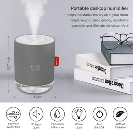 Portable Mini Cool Mist Humidifier, 500ml USB Personal Desktop Humidifier for Baby Bedroom Travel Office Home, Auto Shut-Off, 2 Mist Modes, Super Quiet, Gray