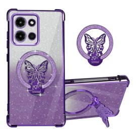 Funda Magnética Para Moto Edge 50 Neo Glitter Mariposa Anillo Soporte Antigolpes Esquinas Reforzadas                                                  
