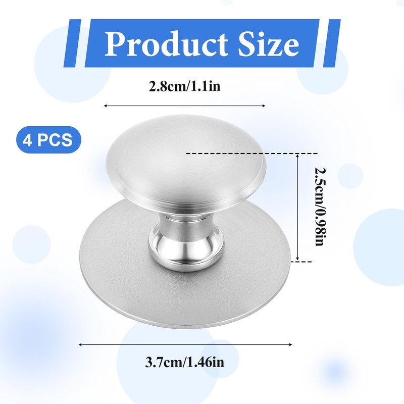 Zyghjort 4 PCS Adhesive Knobs, Self Adhesive Cabinet Knobs Stainless