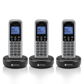 Motorola Voice Cordless Phone System w/ 3 Digital Handsets + Answering Machine, Remote Access, Call Block - Dark Grey (T613)