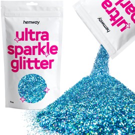 Hemway Premium Ultra Sparkle Glitter Multi Purpose Metallic Flake for Arts Crafts Nails Cosmetics Resin Festival Face Hair - Ocean Blue Holographic - Fine (1/64" 0.015" 0.4mm) 100g / 3.5oz