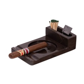 Handcrafted Genuine Marble Cigar Ashtray with Accessory Storage, Weather Proof, Heavy Weight, Ideal For Outdoors and Patio Cigar Ashtray, Easy to Clean and Maintain (Brown)