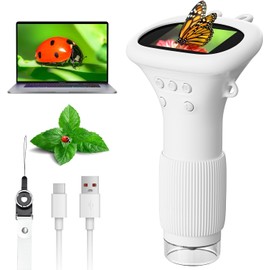 Digital Microscope for Kids - Ahalfcit 2" IPS HD Screen / 1000x Magnification Handheld Pocket Size USB Microscope Camera for PC Science Education Toy Fun Birthday Gift for Kids Students - White