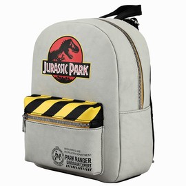 Jurassic Park Dinosaur Movie Logo Caution Tape Grey Mini Backpack