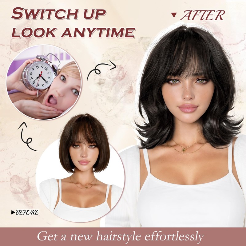 FESHFEN Shoulder Length Bob Wigs with Bangs for Women -