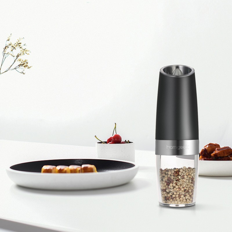 Homgeek Portable Automatic Electric Gravity Pepper Grinder Blue LED Light