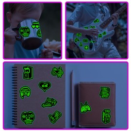 75 Pcs Glow in The Dark Neon Gamer Gamepad Kids Stickers, Game Controller Joystick Video Gaming Sticker for Water Bottle, Waterproof Decals for Teens Girls Boys Students Adults