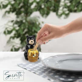 Servette Home Animal Themed Ceramic Toothpick Holders, Alligator, Bear, Frog and Turtle Designs (Bear)