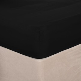 Brentfords Plain Dye Fitted Bed Sheet Non Iron Super Soft Easy Care Microfibre, Black - Double Size