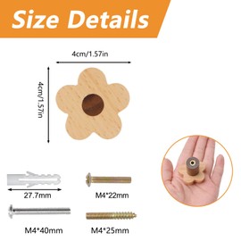 MOROBOR 12pcs Flower Shaped Wooden Knobs Single Hole Beech Wood Handles Cupboard Cabinet Pulls for Chest of Drawers with Screws& Expansion Tube