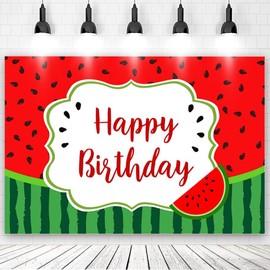 7X5ft Watermelon Theme Background Happy Birthday Party Banner Red and Green Backdrop Summer Fruit Watermelon Kids Birthday Party Decoration
