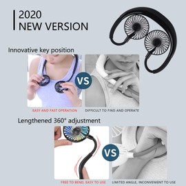 Hand Free Neck Fan, Rechargeable Mini USB Personal Fan, Headphone Design Wearable Neckband Fan with 360° Rotation, 3 Adjustable Speeds (Black)