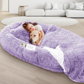 MODCART Human Dog Bed, 71''x45''x12'' Size Fits People and Pet 10 CM Thick Memory Foam Washable Adult Large Bed Giant Oversize Foldable Dog Bed with Plump Pillow, Blanket, Strap - Purple
