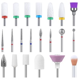 MelodySusie 21pcs Nail Drill Bit Set, Professional 3/32'' Ceramic Diamond Carbide Acrylic Gel Nail Art Tool Kit, Cuticle Remover Bit for Acrylic Gel Dip Powder, Nail Manicure Pedicure, Salon Home