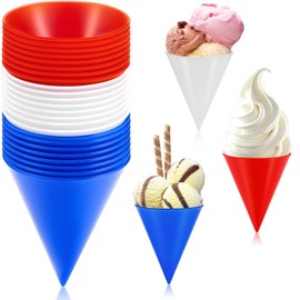 Tioncy 24 Pcs Reusable Snow Cone Cups 6 oz Plastic Leakproof Shaved Ice Cups for Slush Syrup Ice Cream Sorbet Water Juice Shaved Ice Machines