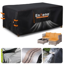 Enzeno Cover for Garden Furniture, Waterproof, Tarpaulin Garden Furniture 210 x 110 cm, 420D Oxford Fabric Lounge Furniture Cover, Lounge Cover with Air Outlet for Tables and Chairs, Rattan Furniture