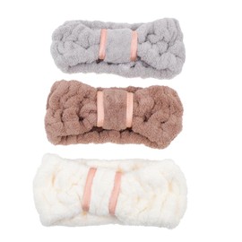 PACKOVE 3Pcs Fleece Bowknot Hairbands for Women Sports Headwear Soft and Durable Makeup Accessories for Yoga Spa and Face Washing Dark