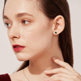 MomentWish Black Moissanite Stud Earrings, 1-2 Carat Earrings, Black, Men, Women, 925 Sterling Silver, Simulated Diamond Earrings, Solitaire Earrings, Gift for Him 5/5.5/6.5 mm, Sterling Silver,