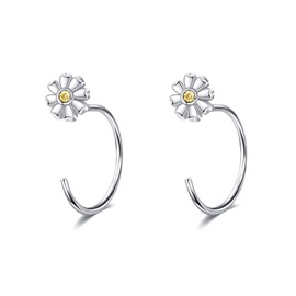 Daisy Earrings 925 Sterling Silver Daisy Comfortable Half Hoop C Hoop Earrings Small Flower Jewellery Anniversary Gift Women Girls Women Mother Daisy Lovers, Sterling Silver, No Gemstone