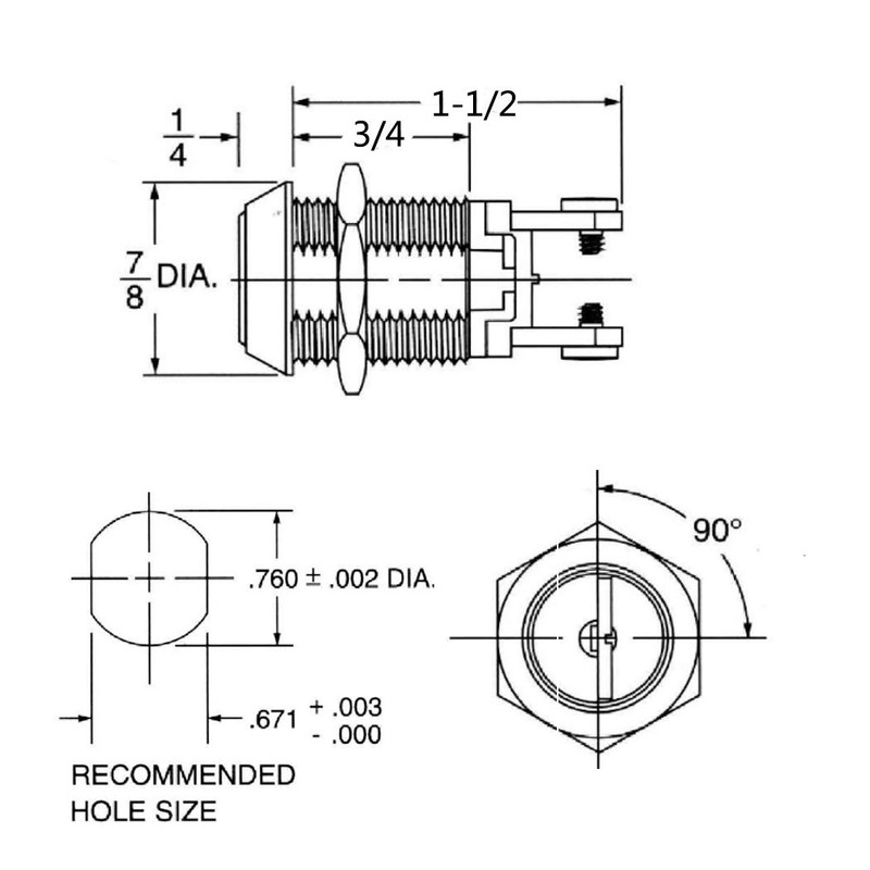 On-Off 2252 key switch - Maintained screw terminal switch lock