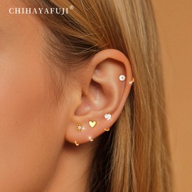 Chihayafuji 14K Gold Huggie Half Hoop Earrings,Cartilage Helix Open,Backless Earrings for Women,9 Pairs Hypoallergenic 316L Stainless Steel Jewelry Set,Trending Valentine's Day Gifts
