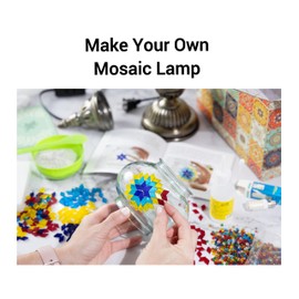 Turkish Mosaic Moon Lamp Making Kit | DIY Colorful Glass Decorative Table Desk Light | Craft Kit For Adults | Make Your Own Lamp | Living Room Bedroom | Mosaic Pieces, Beads, US-Plug (Multicolor)