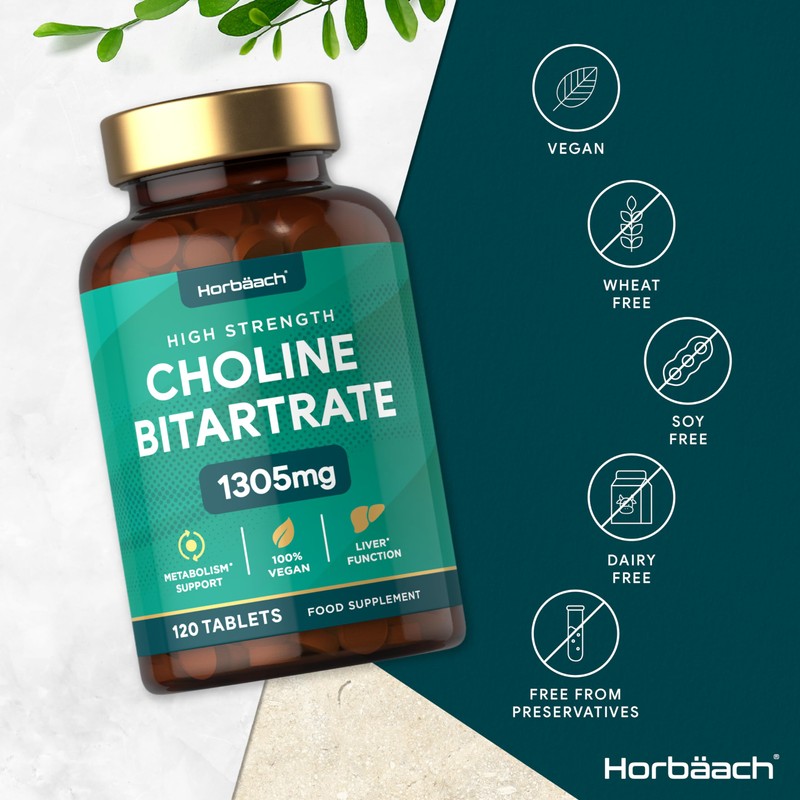 Choline Bitartrate Tablets 1305mg | 120 Count | High Strength