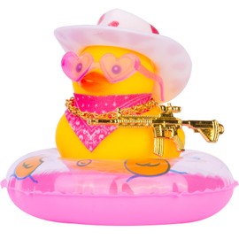 MuMyer Cowboy Duck Car Dashboard Decoration Swim Ring Rubber Duck Car Decoration Accessories with Mini Swim Ring Cowboy Hat Scarf Necklace and Sunglasses(L1)