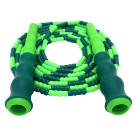 Jump Rope for Fitness, Home Work-Out; Adjustable with Anti-Slip Grip, Soft Plastic Beaded, Tangle-Free, Indoor and Outdoor Exercise for Kids and Adults (Green)