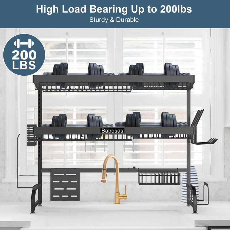 Babosas Over The Sink Dish Drying Rack,3 Tier Adjustable Length
