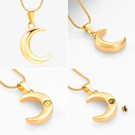 Imrsanl Crescent Moon Urn Necklace for Ashes - Memorial Cremation Keepsake Jewelry Unique Pendant for Women (Gold)