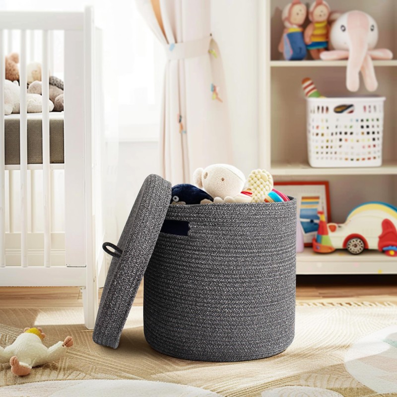 WILLITAT Storage Basket with Lid, Woven Blanket Storage for Living
