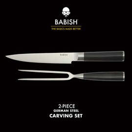 Babish 2-Piece Carving Knife and Fork Set – 8-Inch Stainless Steel Carving Knife with 6.5-Inch Fork – Precision Cutlery for Turkey, Roast, and Meat Carving – Ergonomic ABS Handles