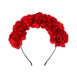 Floral Crown Headband, Rose Design, Available in Red, Pink, White, Wedding Party Hair Accessory, Holiday Flower Hairband Daily (Red, One Size)