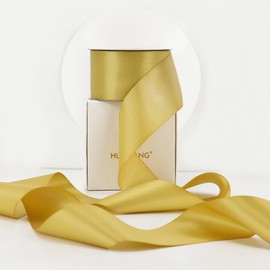 HUIHUANG Luxury Gold Thick Ribbon 2" Gold Shimmer Satin Ribbon for Christmas Gift Wrapping, Double Side Ribbon for Flower Bouquet, Crafts and Bows, Bridal Favor, Wedding and Home Decor-20 Yards