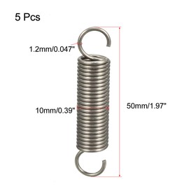 sourcing map Extended Tension Spring Wire Diameter 0.047" , OD 0.39" , Free Length 1.97" Stainless Steel Small Dual Hook Tension Spring 5pcs