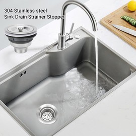 Sink Drain Assembly Kit, Removable Deep Sink Strainer Basket with Sink Stopper/Sealing Lid for Bathroom Sink Drain Kit, Kitchen Garbage Disposal