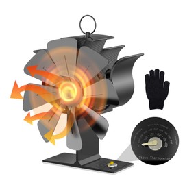 Jasfyee Stove Fan Log Burner Fan, 2023 Upgrade 8 Blade Fireplace Fan, Silent Operation Wood Stove Fan for Wood Burning Firewood Fireplace (Includes Built-in Thermometer and Heat Insulating Gloves)