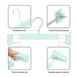 GUANJUNE Clothes Pants Hangers, Space-Saving Skirt Holders with 360 ° Swivel Hooks, Adjustable Clips, Trouser Hangers, Clothes Coat Garment Jeans Hangers (10 Pack, Green)