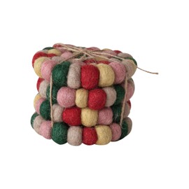 Creative Co-Op Round Handmade Wool Felt Ball Coasters, Multicolor, Set of 4