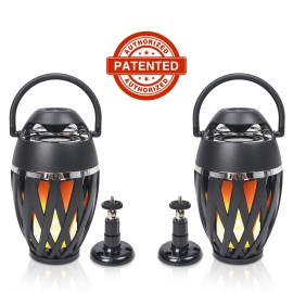 Sound Town Portable TWS Bluetooth Speakers w/ LED Flame Lights, Mount, 2-Pack