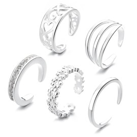 5PCS Silver Rings for Women, Toe Rings for Women, Adjustable Toe Rings, Simple Sterling Silver Toe Ring, Lightweight Open Adjustable Women's Toe Rings