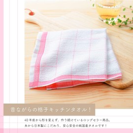 Senshu Towels, Plaid Kitchen Towels, Made in Japan, Pure Domestic Mucopile, Set of 4, Assorted (Medium White)