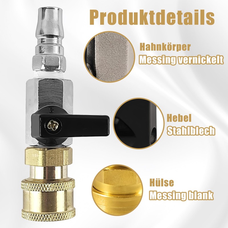 1/4 inch compressed air shut-off valve: compressed air quick release