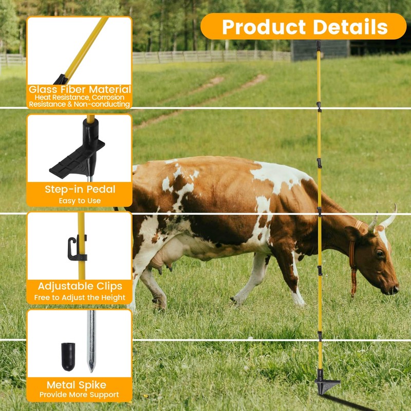 Toriexon Fiberglass Fence Posts 50" - 10 PCS, Electric Fence
